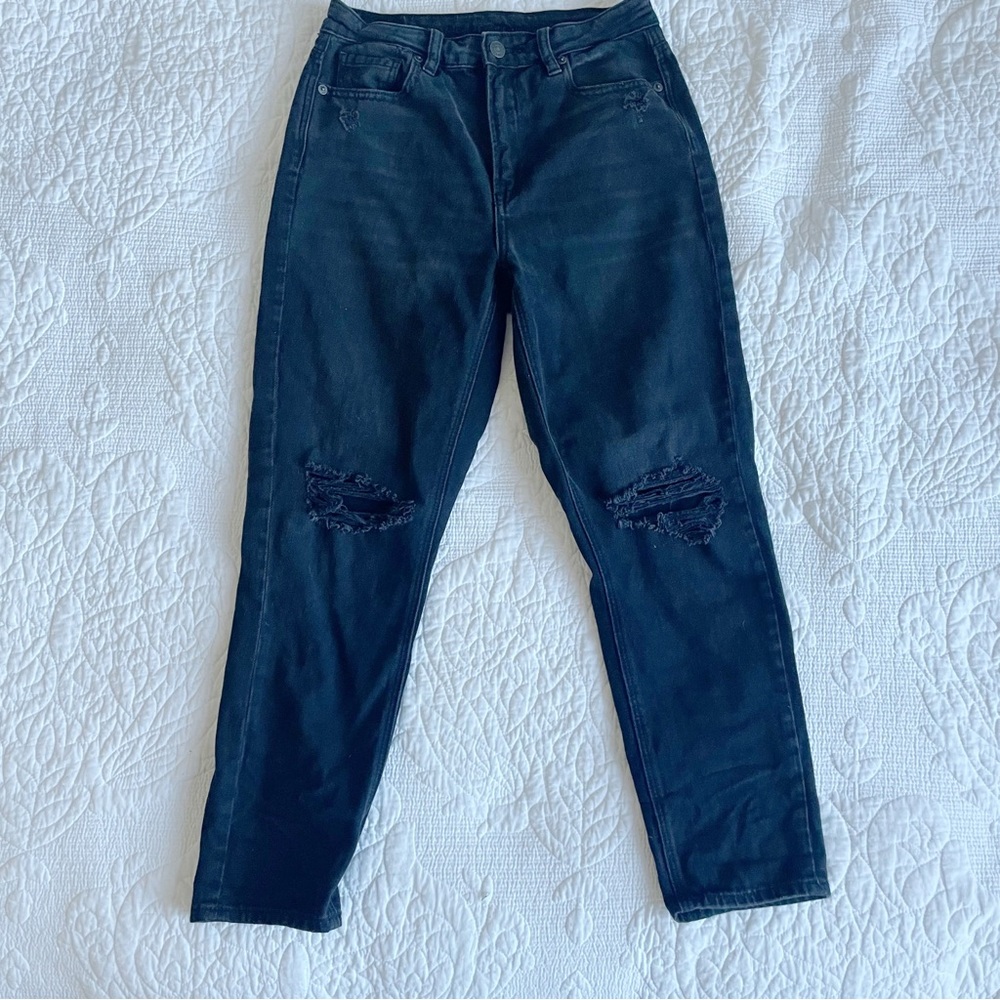 American eagle‎ destroyed black mom jeans 2 short